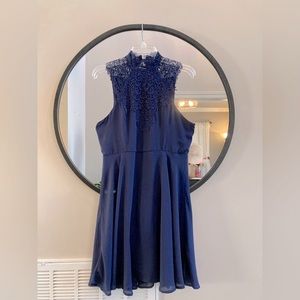 NWT Altar’d State Navy Blue Lace Detail Halter Dress